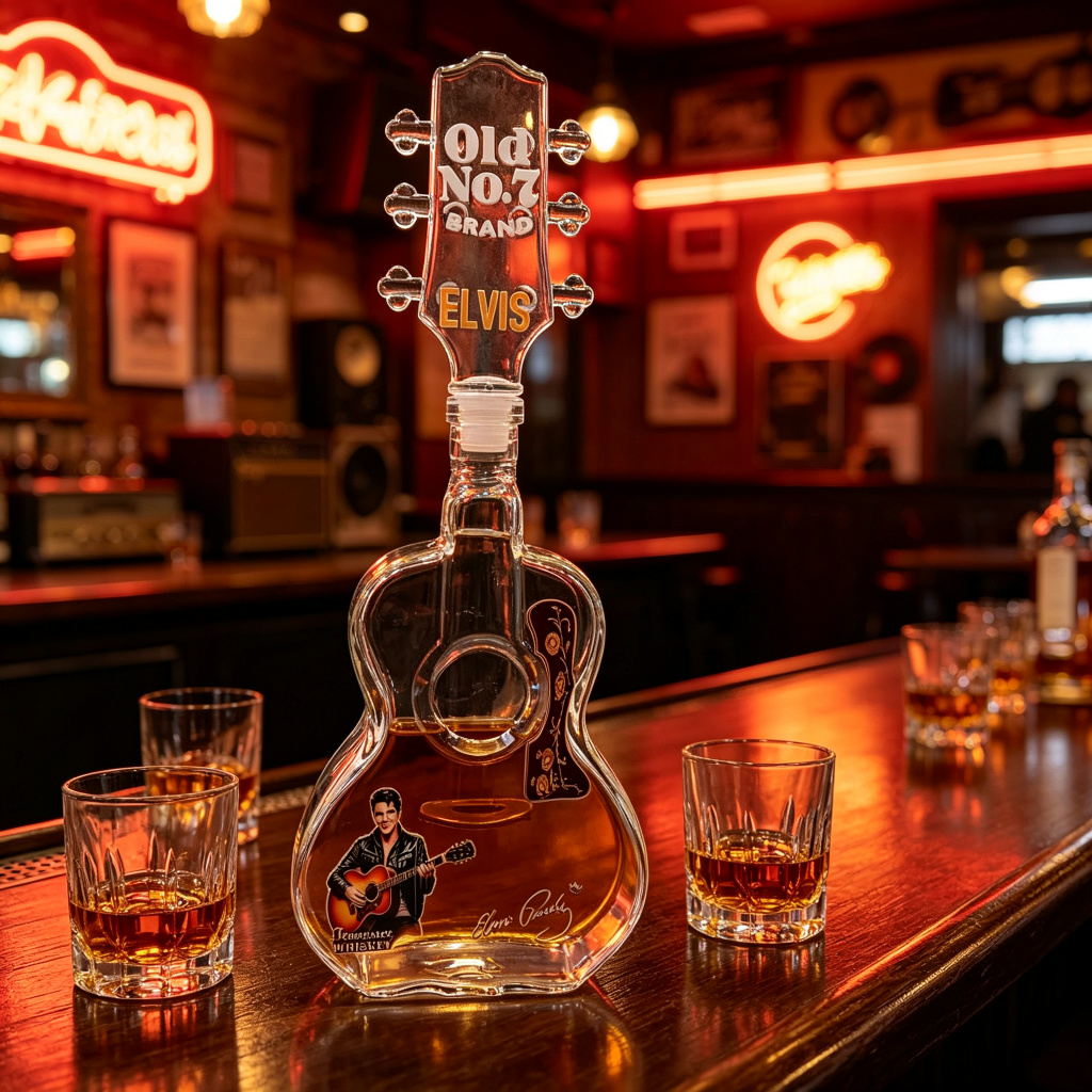 Vintage Collectible Bottles - Elvis Presley Guitar Shaped Glass Whiskey