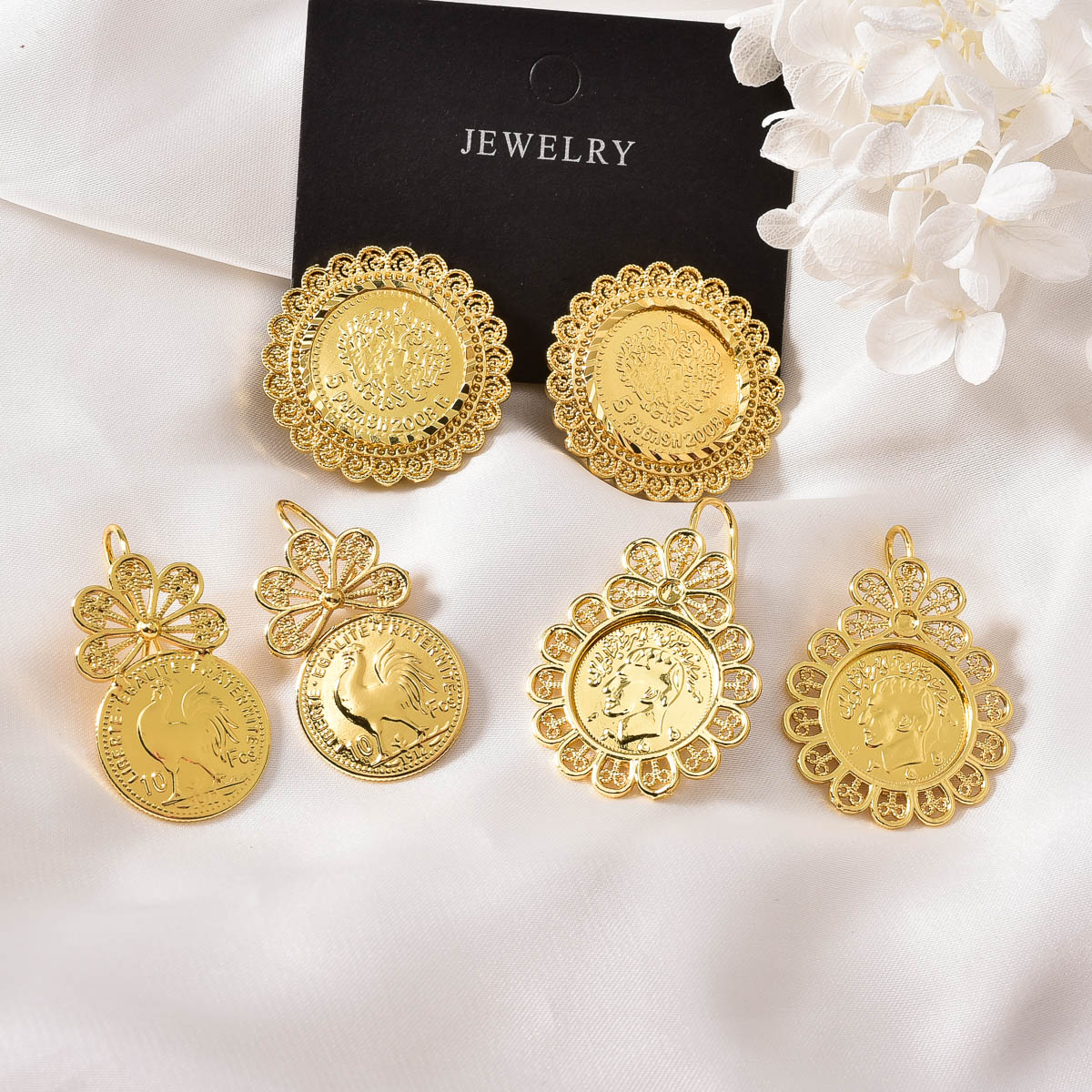 Vintage Collectible Coins - Coin Medallion Drop Stud Earrings Women