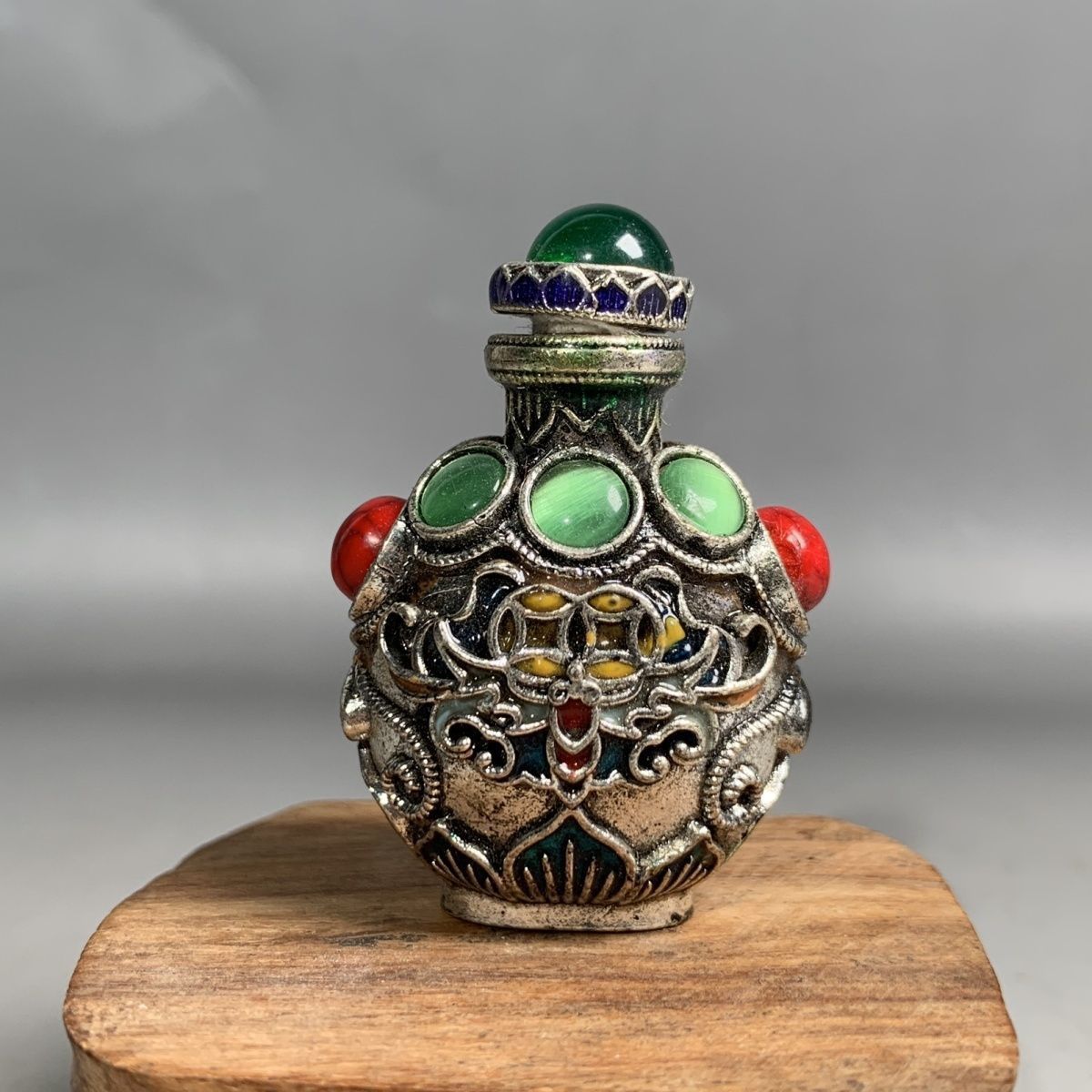 Vintage Collectible Bottles - Vintage Cloisonne Bronze Snuff Bottle, Mini