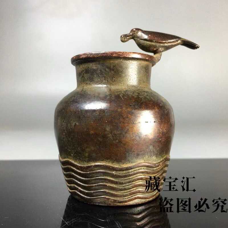 Vintage Collectible Bottles - Vintage Collection Bronze Crow Drinking Water